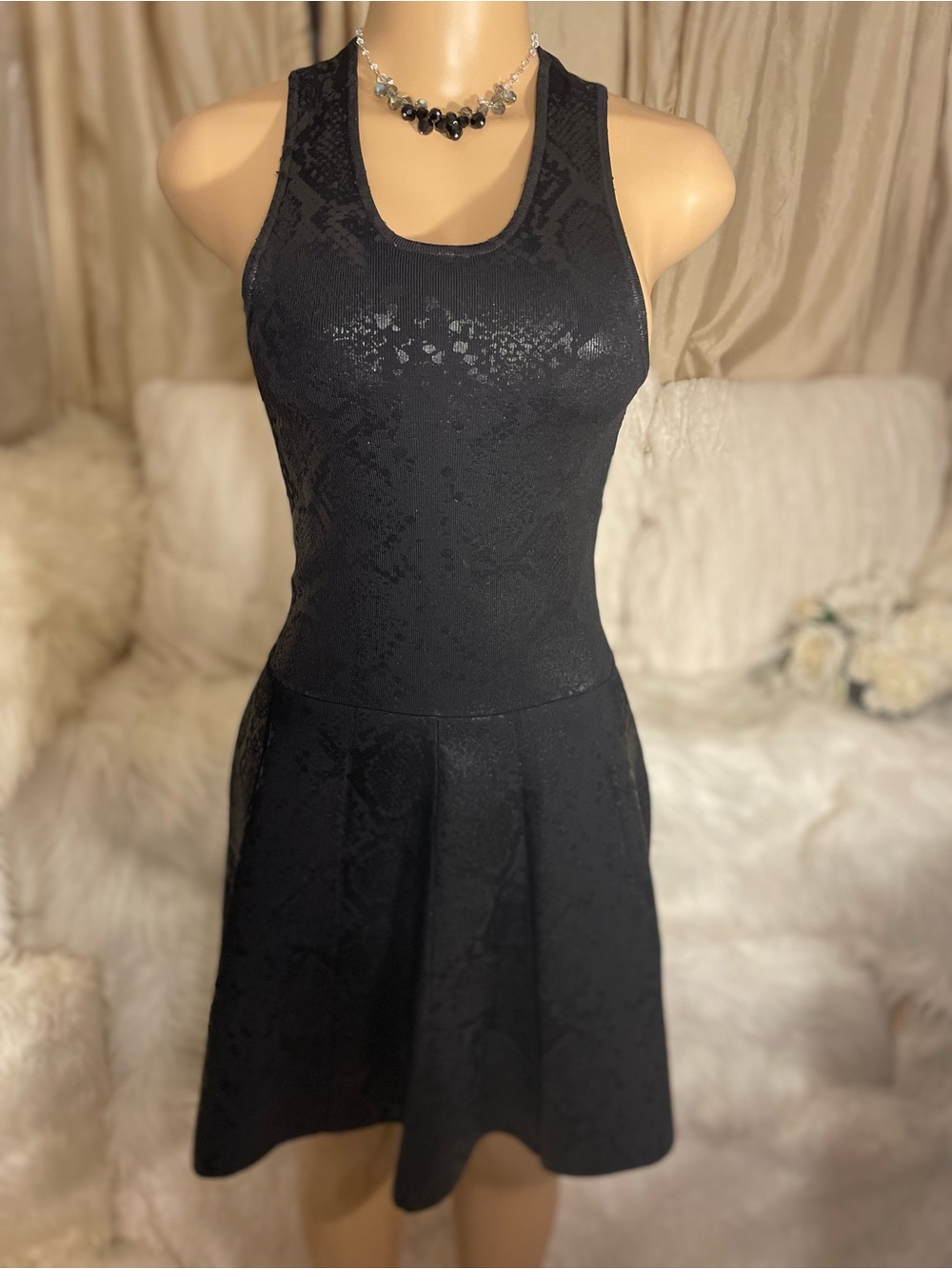 Parker Black Sleeveless Textured Body-Con Fit-and-Flare Dress